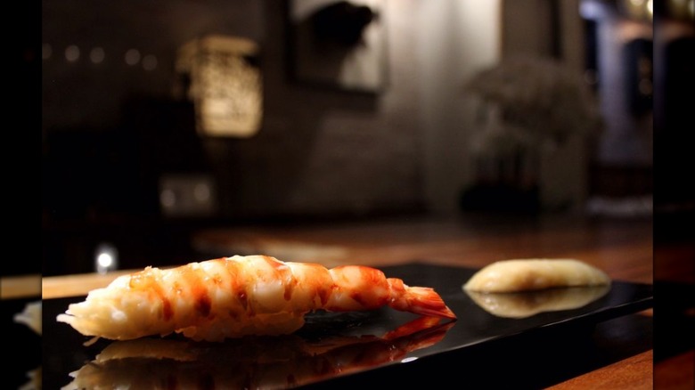 Tiger Prawn on a dark plate at Q restaurant