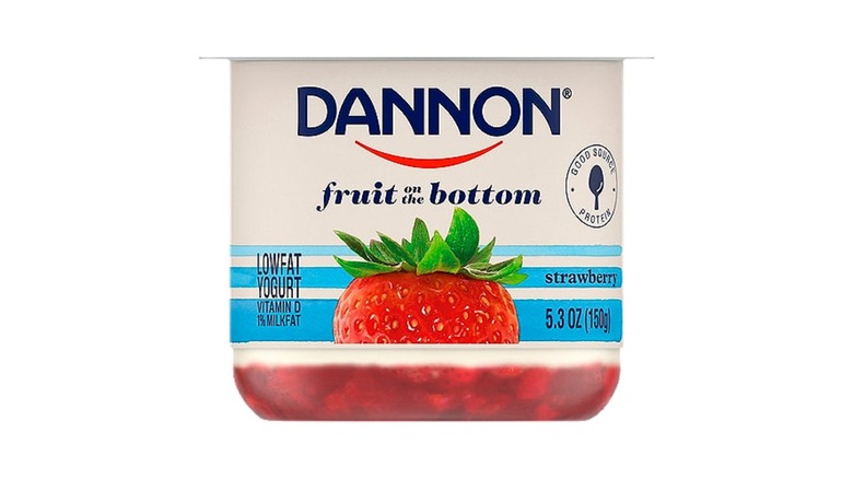 Close up of Dannon Fruit on the Bottom Strawberry