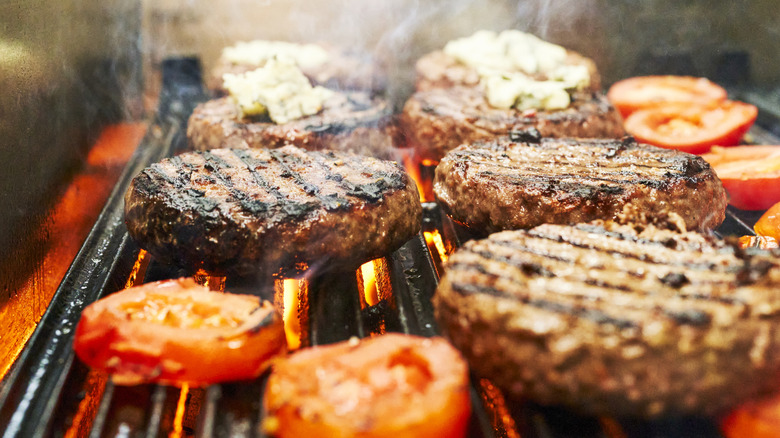 Burger patties on a grill