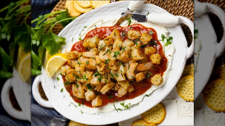 A plate of cream cheese shrimp dip