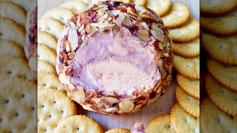A port wine cheese ball with crackers