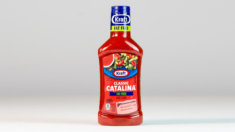 Bottle of Kraft Catalina dressing on white background