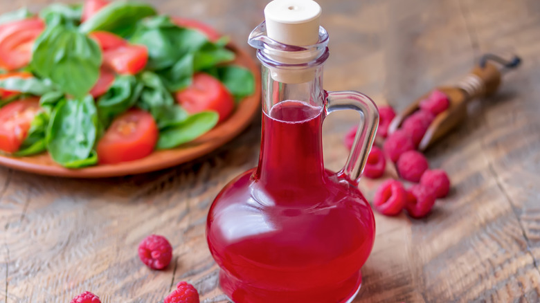 Raspberry vinaigrette in bottle