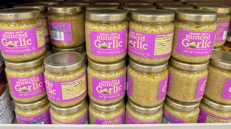 Trader Joe's minced garlic in jar on store shelves
