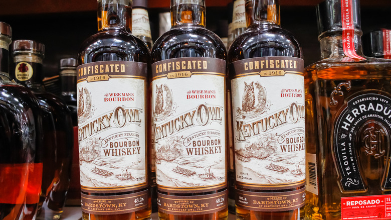 Kentucky Owl bourbon bottles on a store shelf