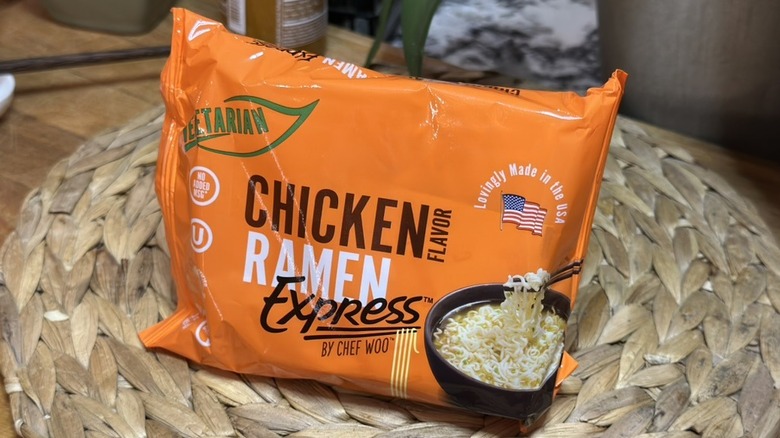 Ramen Express Chicken Flavor Ramen Noodles on wicker mat