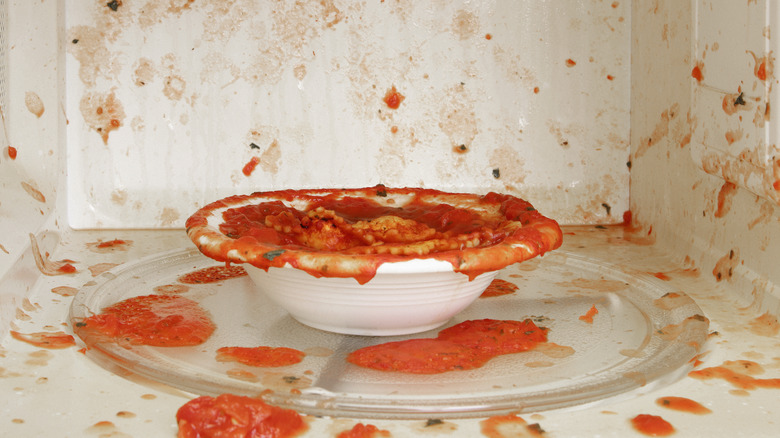 Tomato sauce mess in microwave