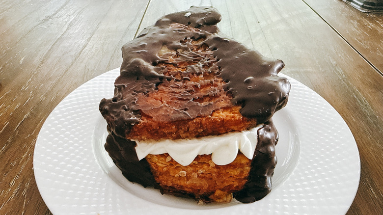 Publix French fans pastry on white plate on wooden table