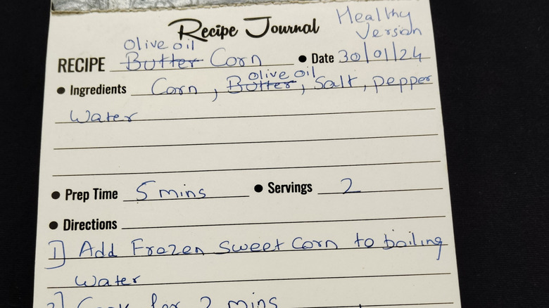 A corn recipe showing swap of butter with olive oil