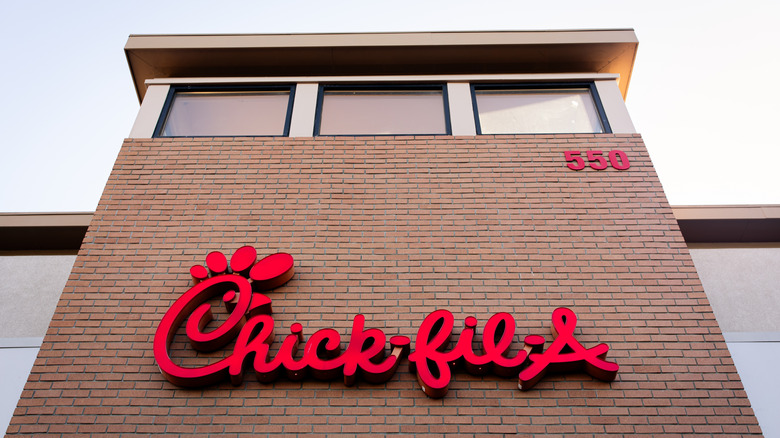 Low-angle shot of the exterior of a Chick-fil-A