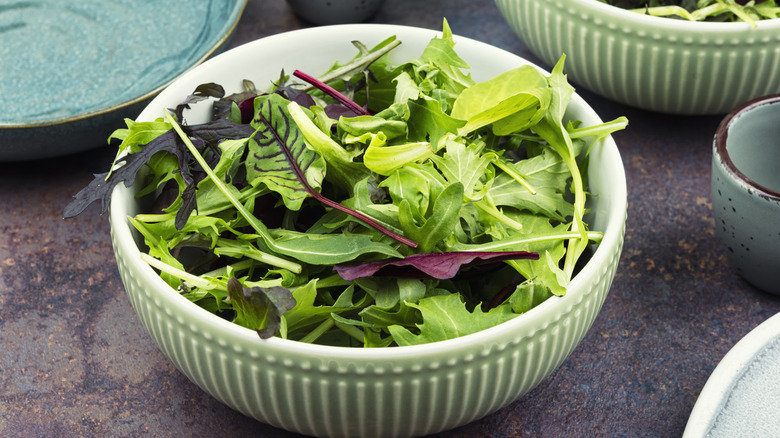 Simple healthy salad made from fresh herbs and mixed leafy greens