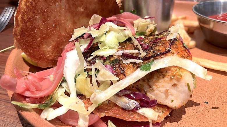 King's Fish House blackened  wild ono sandwich with slaw.