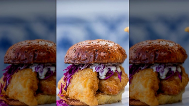 Lure Fish House fish sandwich on artisan bread.