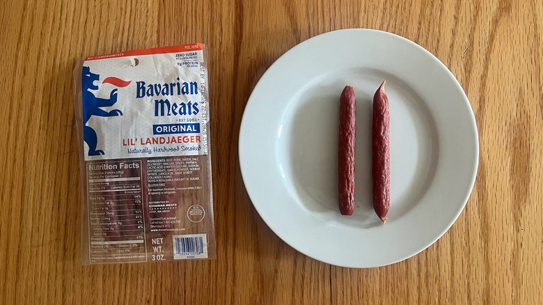 A package Bavarian Meats dried sausages