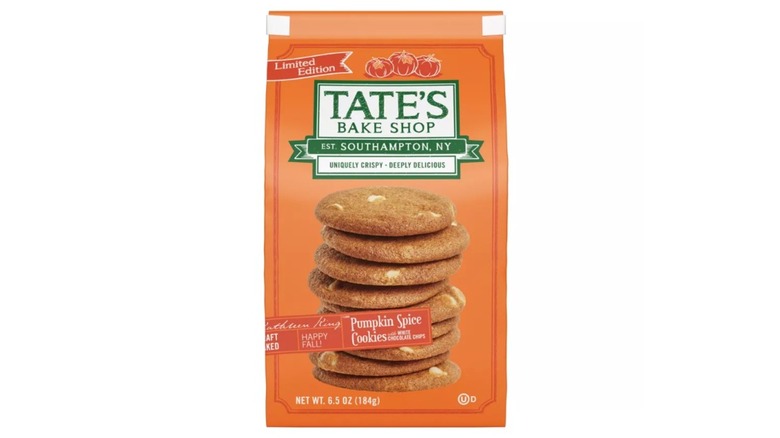 A package of Tate's Pumpkin Spice Cookies on a white background.