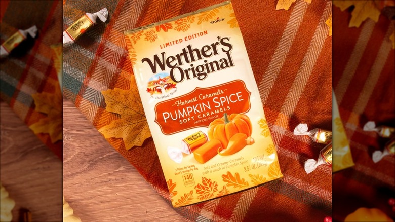 A package of Werther's Original Pumpkin Spice candy on a blanket
