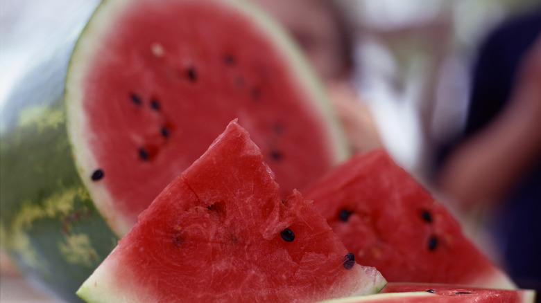 Sliced red watermelon with seeds