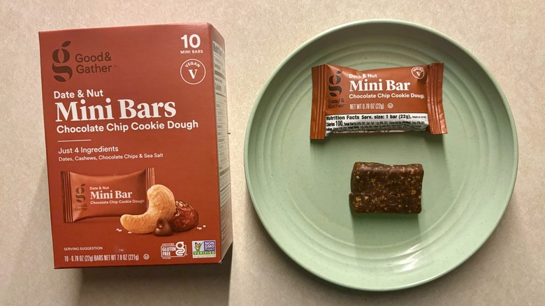 Good & Gather Chocolate Chip Cookie Dough Date and Nut Mini Bars and box