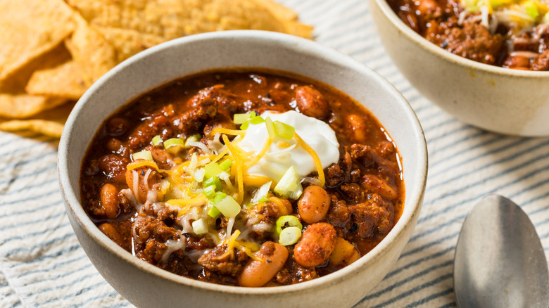 Chili in a white bowl