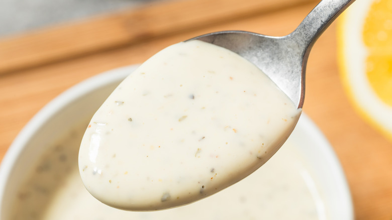 A spoonful of creamy ranch dressing