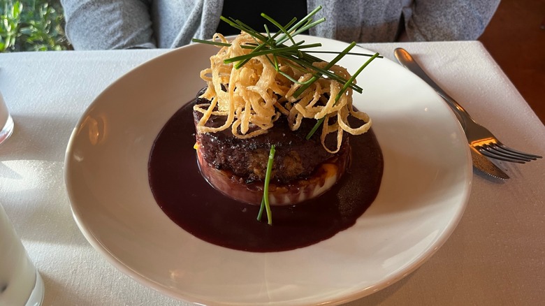 Fancy gourmet meatloaf on a plate