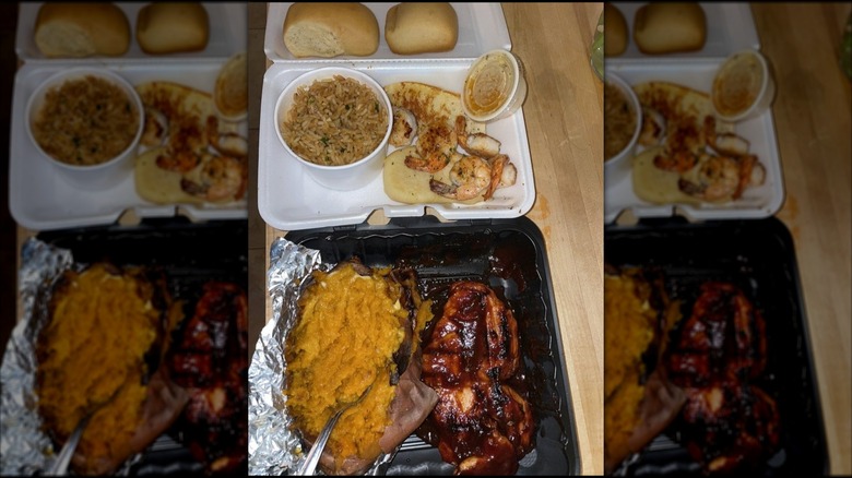 A takeout order from Texas Roadhouse, mirrored