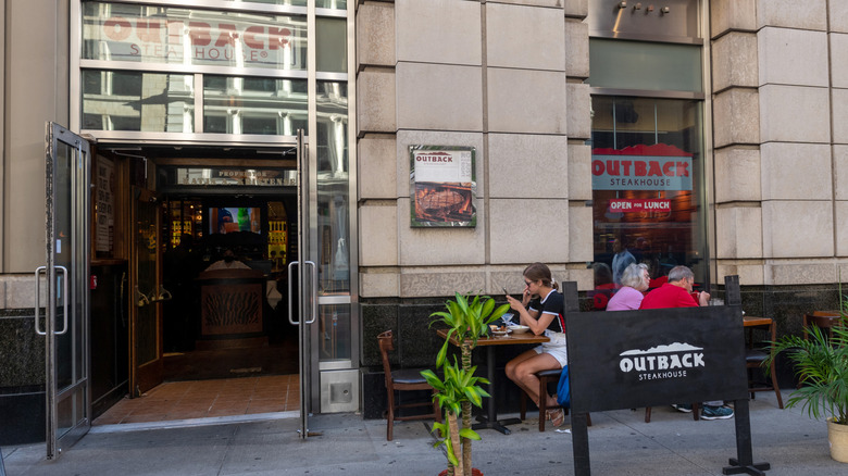 Customers on patio at Outback Steakhouse in New York City