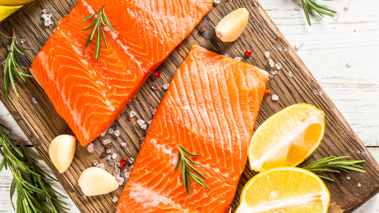 Salmon fillets with brightly colored flesh