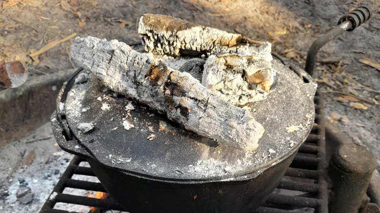 Dutch oven over an open fire