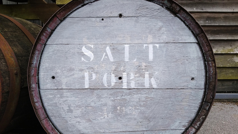 A barrel labeled "Salt Pork"