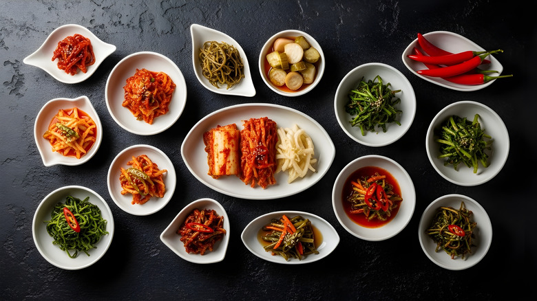 Traditional Korean banchan side dishes served in small bowls