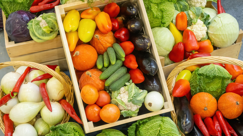 Assorted produce at a farmers market