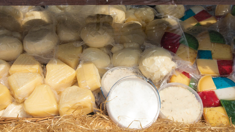 Assorted cheese at a farmers market