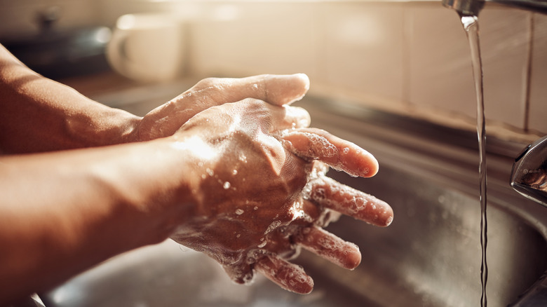 Hands being washed in a sink