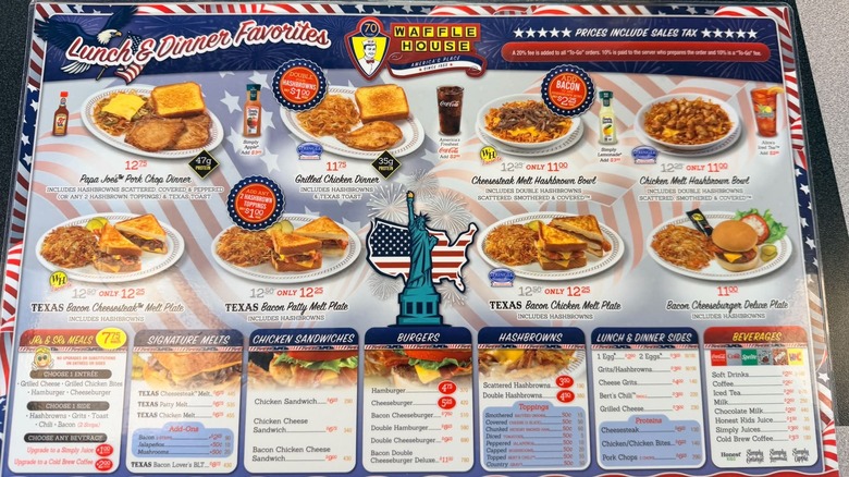 A Waffle House Lunch & Dinner Menu.