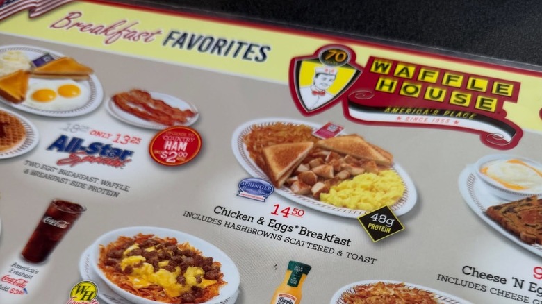 A Waffle House menu with prices.