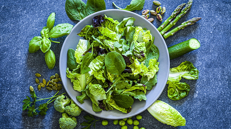 Bowl with leafy greens