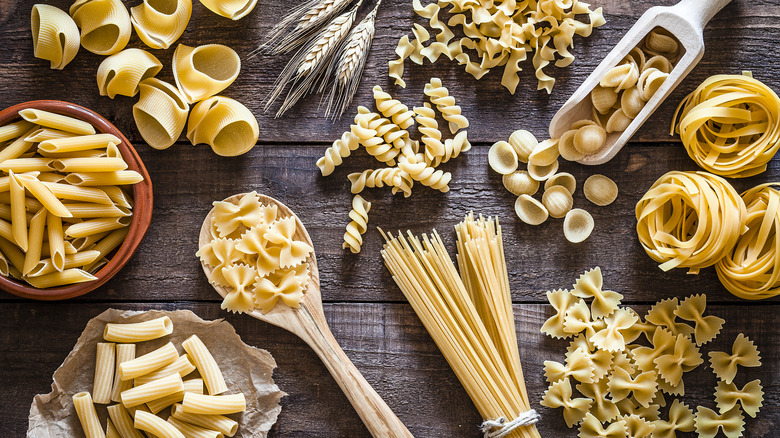 Different types of uncooked pasta