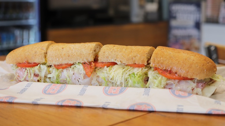 Jersey Mike's sub cut into four pieces