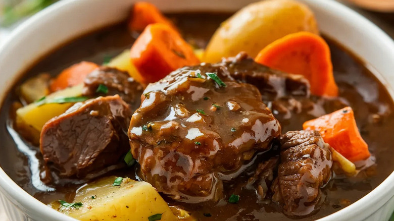 Meat and vegetables in a crock pot