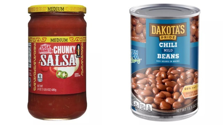 jar of Casa Mamita medium salsa and can of Dakota's Pride chili beans