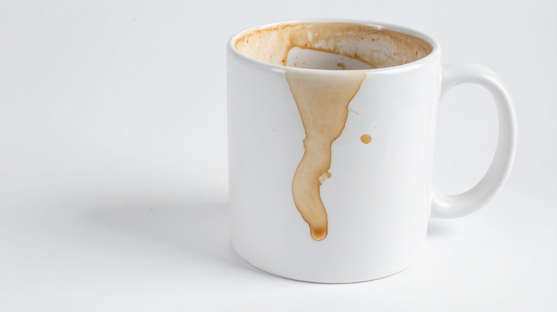 Stained white coffee mug