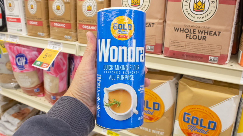 Wondra Flour packet on store shelves