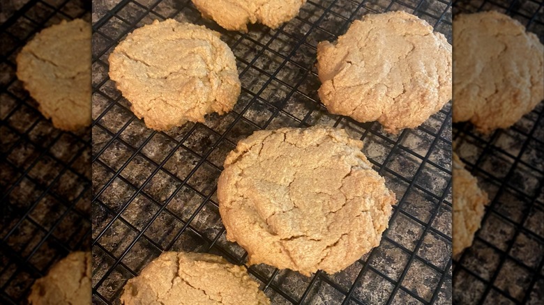 Poor man's cookies cooling off on black wire cooking rack