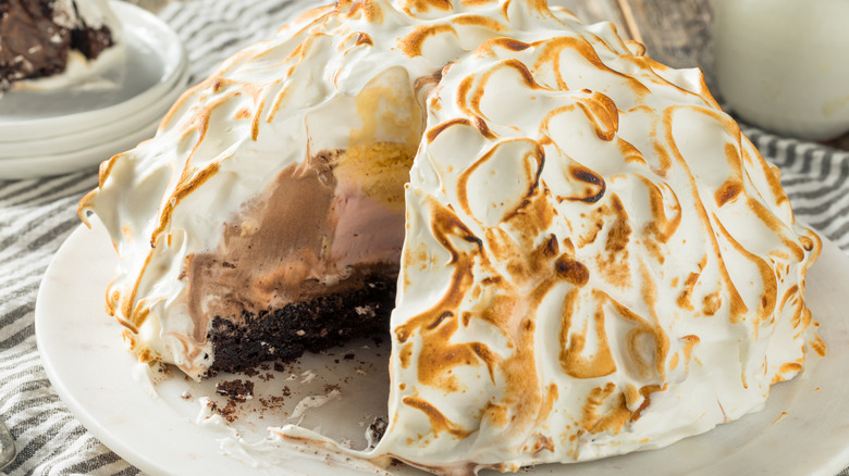 Baked alaska with slice missing