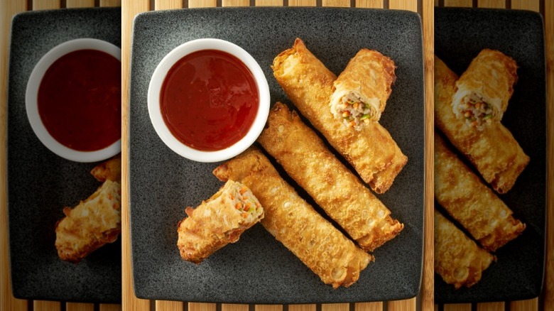 plate of Great Value egg rolls with dipping sauce