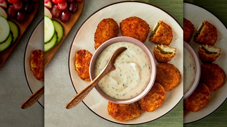 Great Value jalapeño poppers with a white dipping sauce
