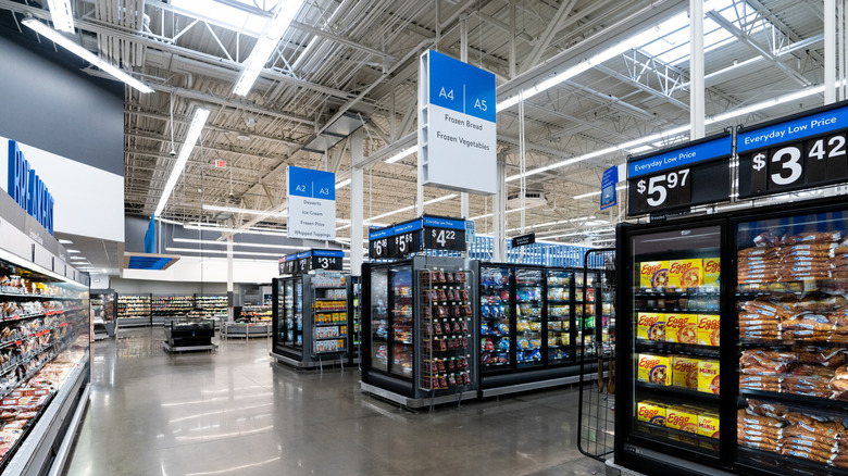 Frozen food aisles at a Walmart store