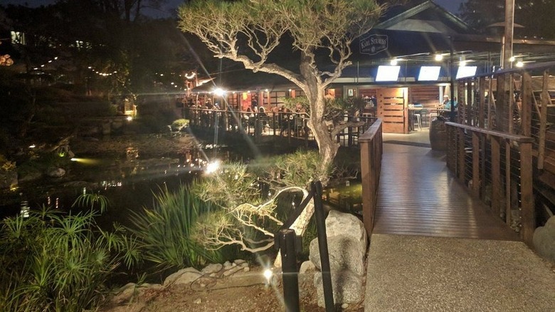 Nighttime exterior of Karl Strauss Brewing Company, San Diego, California