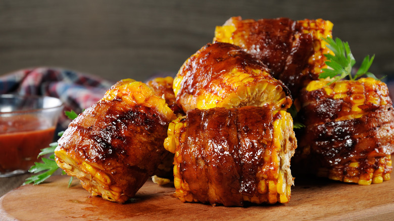 Corn wrapped in bacon